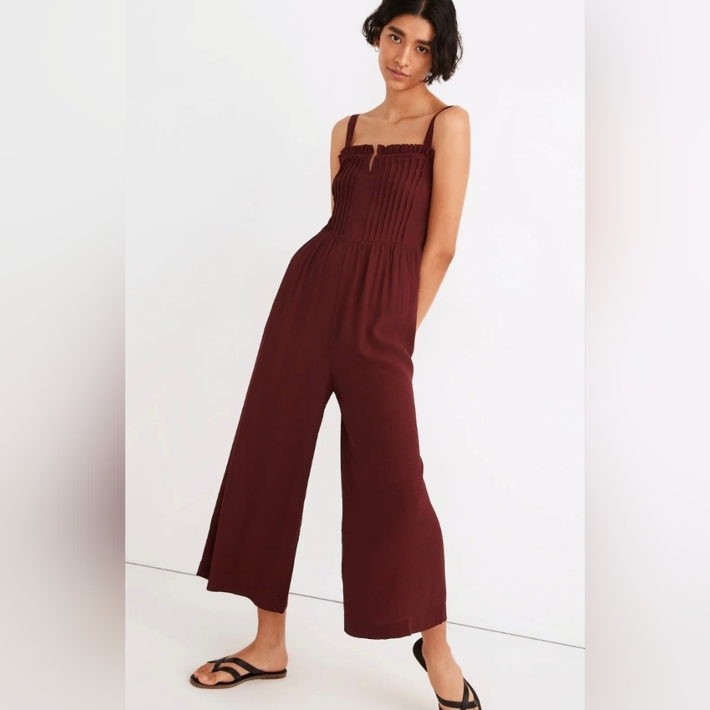 Madewell Pintuck Cami Jumpsuit Burgundy Viscose Size 8